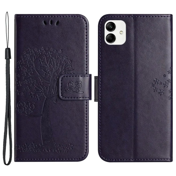 For Samsung Galaxy A05 4G Case Owl Tree Imprinted Leather Phone Cover with Wallet