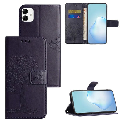 For Samsung Galaxy A05 4G Case Owl Tree Imprinted Leather Phone Cover with Wallet
