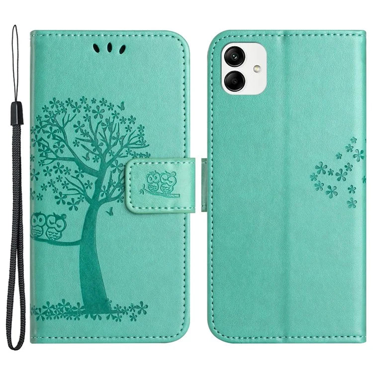 For Samsung Galaxy A05 4G Case Owl Tree Imprinted Leather Phone Cover with Wallet