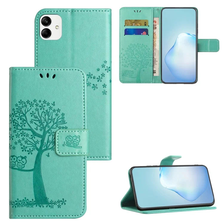 For Samsung Galaxy A05 4G Case Owl Tree Imprinted Leather Phone Cover with Wallet