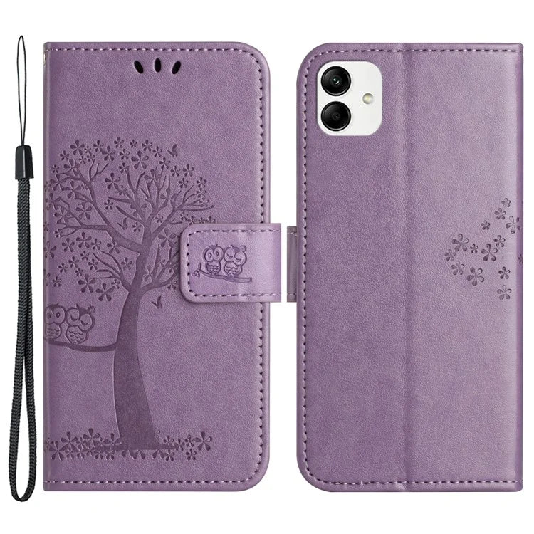 For Samsung Galaxy A05 4G Case Owl Tree Imprinted Leather Phone Cover with Wallet