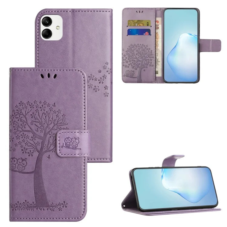 For Samsung Galaxy A05 4G Case Owl Tree Imprinted Leather Phone Cover with Wallet
