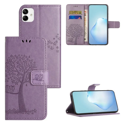 For Samsung Galaxy A05 4G Case Owl Tree Imprinted Leather Phone Cover with Wallet