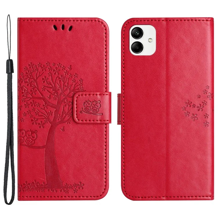 For Samsung Galaxy A05 4G Case Owl Tree Imprinted Leather Phone Cover with Wallet