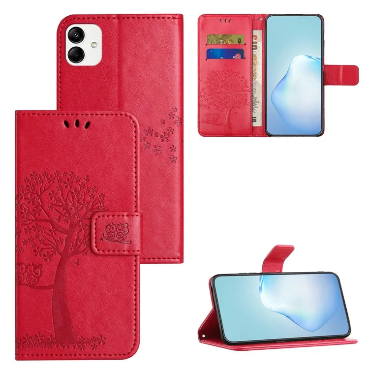 For Samsung Galaxy A05 4G Case Owl Tree Imprinted Leather Phone Cover with Wallet