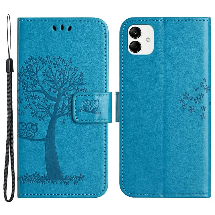 For Samsung Galaxy A05 4G Case Owl Tree Imprinted Leather Phone Cover with Wallet
