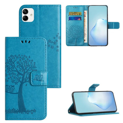 For Samsung Galaxy A05 4G Case Owl Tree Imprinted Leather Phone Cover with Wallet