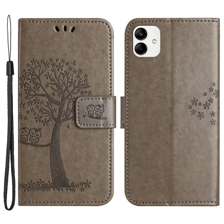 For Samsung Galaxy A05 4G Case Owl Tree Imprinted Leather Phone Cover with Wallet