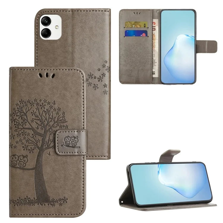 For Samsung Galaxy A05 4G Case Owl Tree Imprinted Leather Phone Cover with Wallet