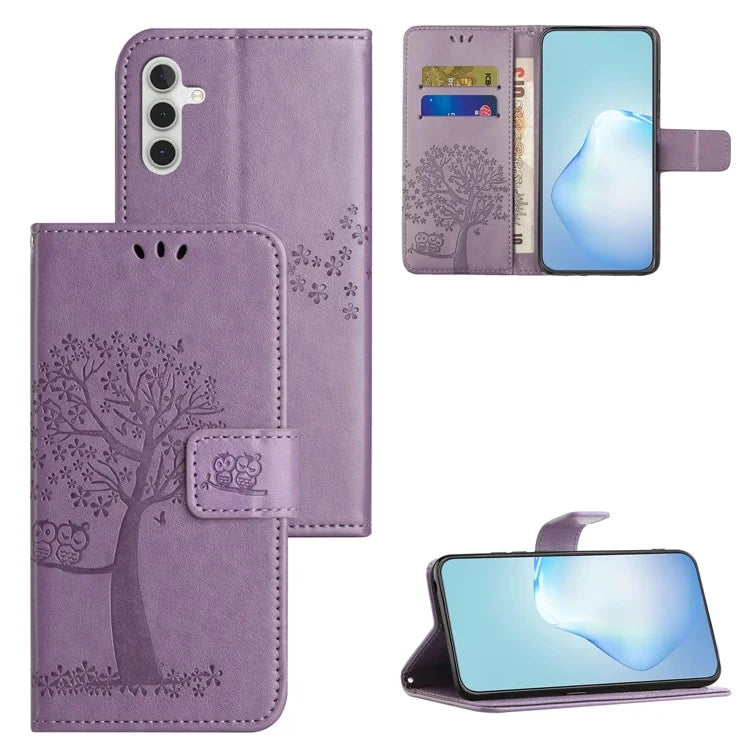 For Samsung Galaxy A15 5G Case Owl Tree Imprinted Leather Flip Phone Cover with Wallet