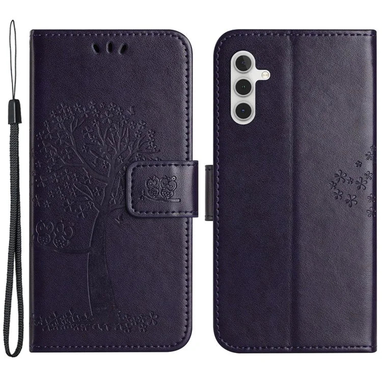 For Samsung Galaxy A15 5G Case Owl Tree Imprinted Leather Flip Phone Cover with Wallet
