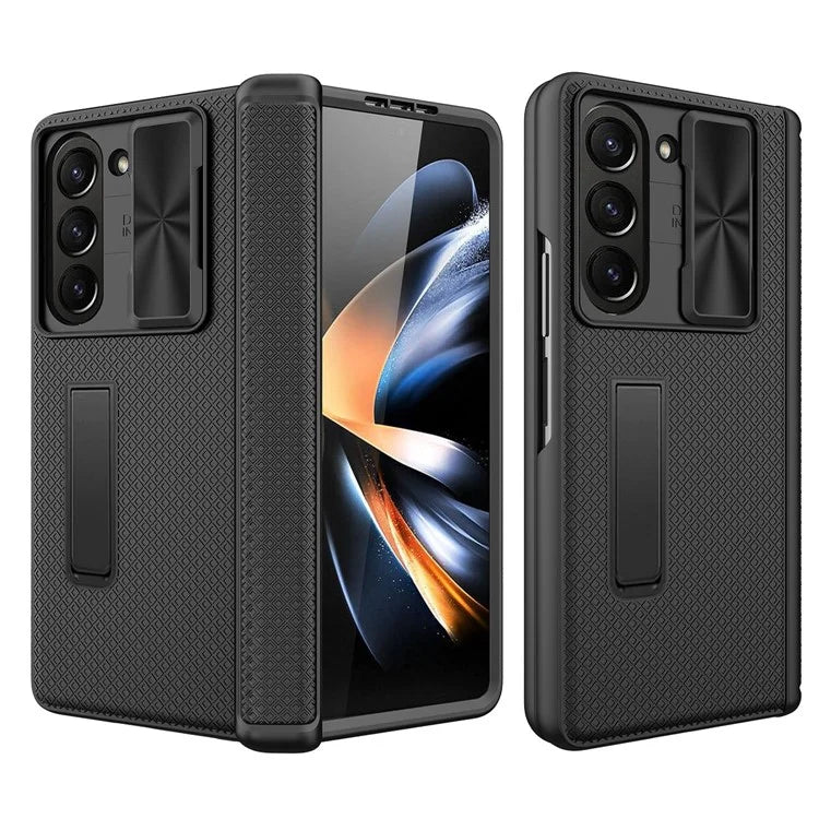 For Samsung Galaxy Z Fold5 5G Case Kickstand Slide Lens Lid Phone Cover with Tempered Glass Film