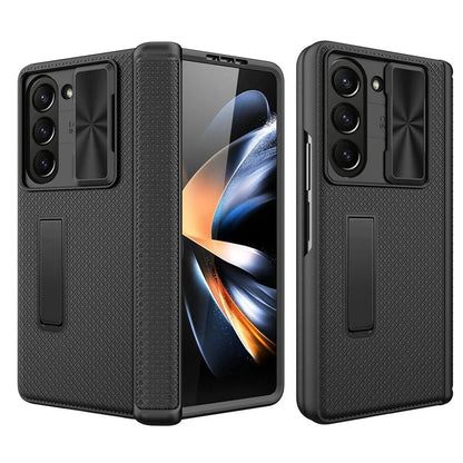 For Samsung Galaxy Z Fold5 5G Case Kickstand Slide Lens Lid Phone Cover with Tempered Glass Film
