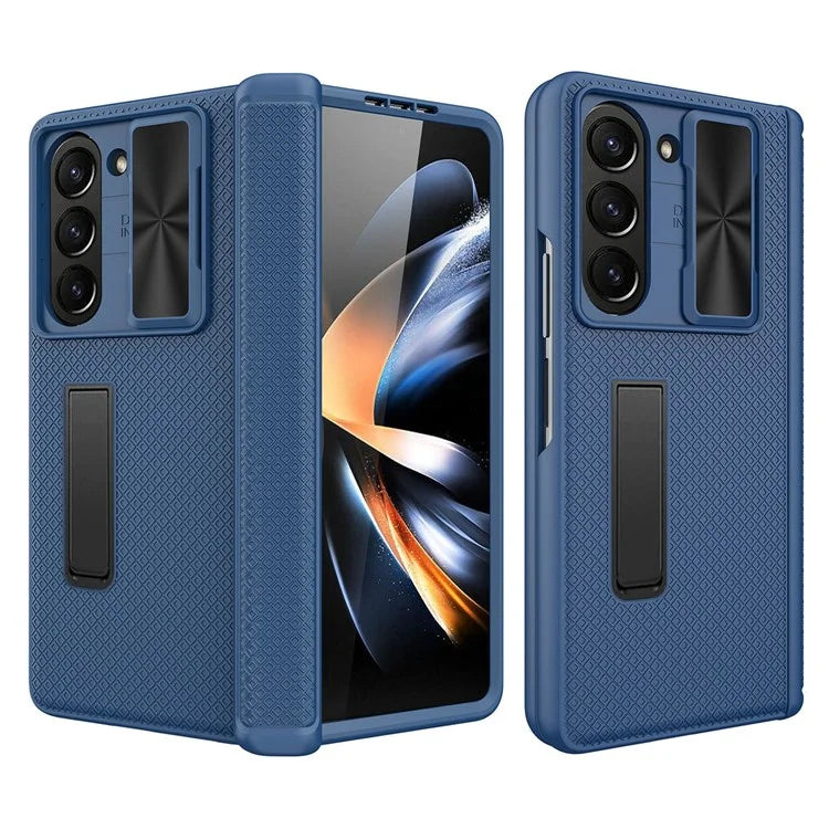 For Samsung Galaxy Z Fold5 5G Case Kickstand Slide Lens Lid Phone Cover with Tempered Glass Film