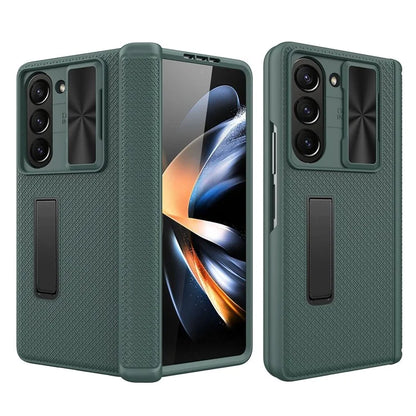 For Samsung Galaxy Z Fold5 5G Case Kickstand Slide Lens Lid Phone Cover with Tempered Glass Film