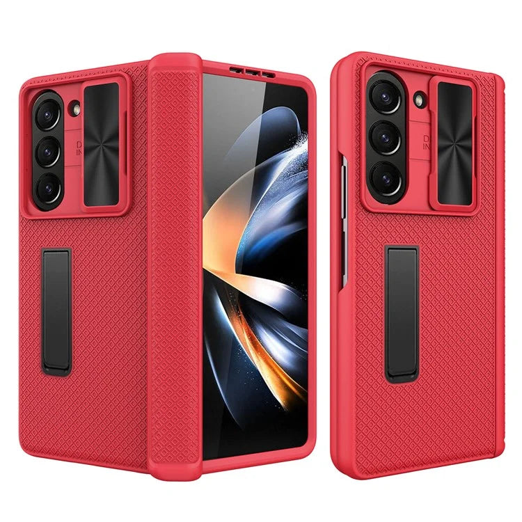 For Samsung Galaxy Z Fold5 5G Case Kickstand Slide Lens Lid Phone Cover with Tempered Glass Film
