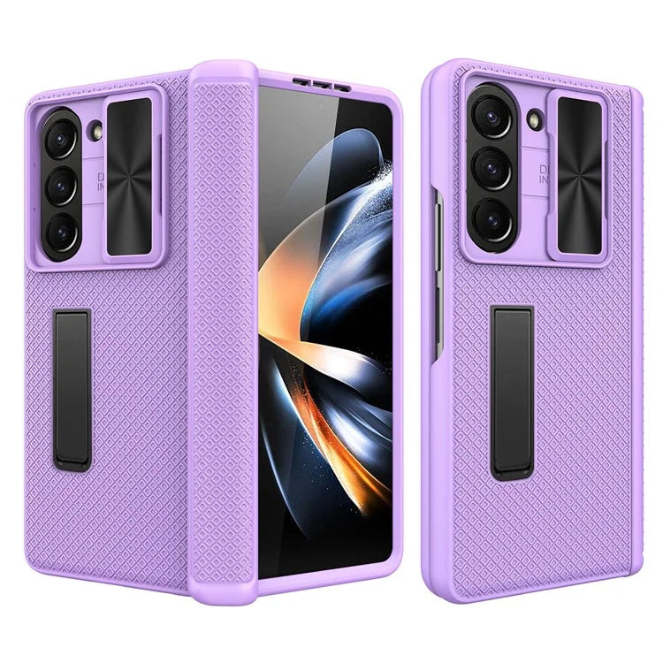For Samsung Galaxy Z Fold5 5G Case Kickstand Slide Lens Lid Phone Cover with Tempered Glass Film