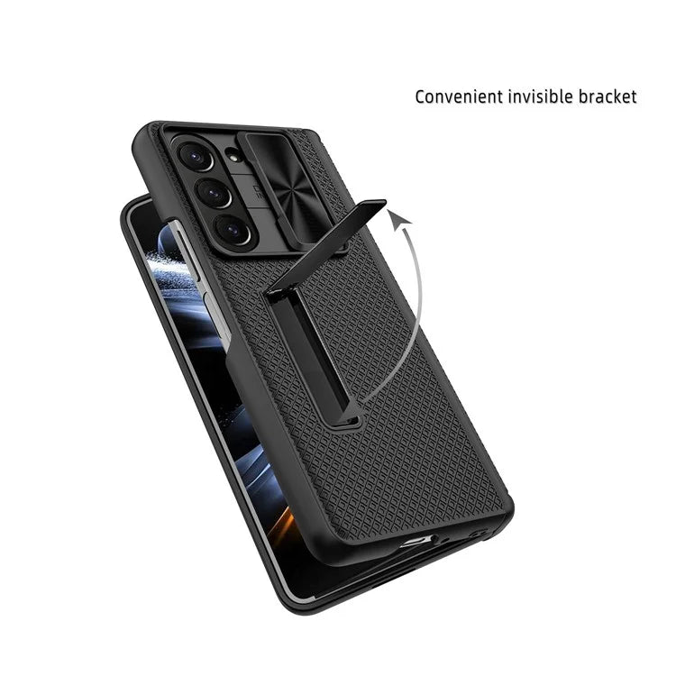 For Samsung Galaxy Z Fold5 5G Case Kickstand Slide Lens Lid Phone Cover with Tempered Glass Film