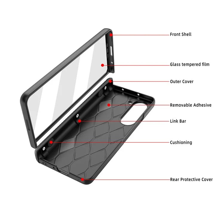 For Samsung Galaxy Z Fold5 5G Case Kickstand Slide Lens Lid Phone Cover with Tempered Glass Film