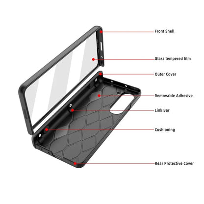 For Samsung Galaxy Z Fold5 5G Case Kickstand Slide Lens Lid Phone Cover with Tempered Glass Film