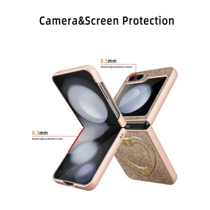 For Samsung Galaxy Z Flip5 5G Case Heart-Shape Kickstand Glitter PU Leather+PC Phone Cover