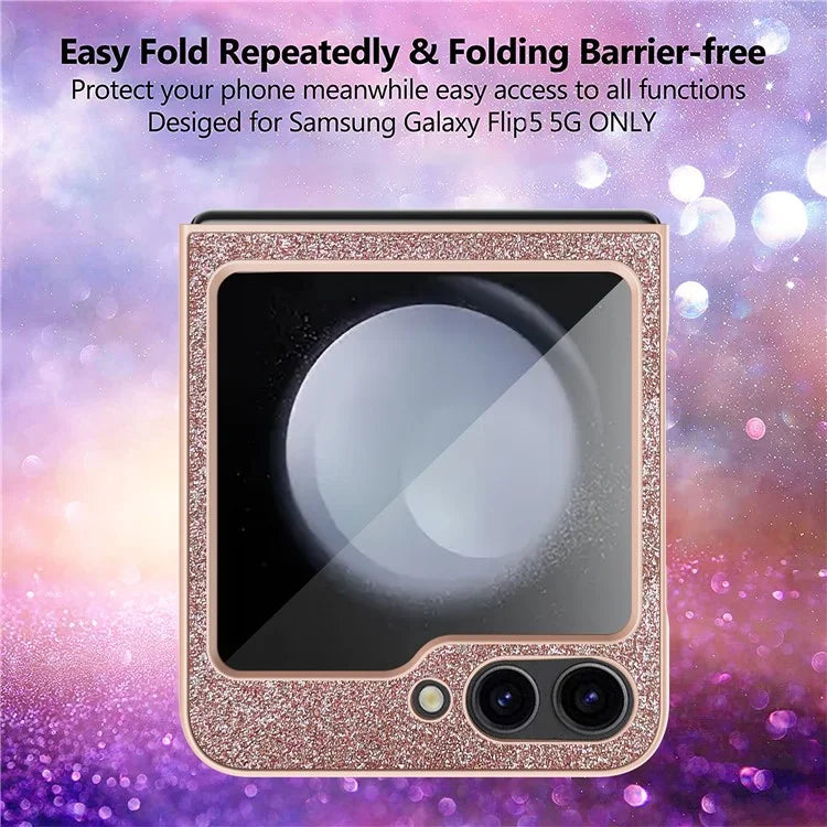 For Samsung Galaxy Z Flip5 5G Case Heart-Shape Kickstand Glitter PU Leather+PC Phone Cover