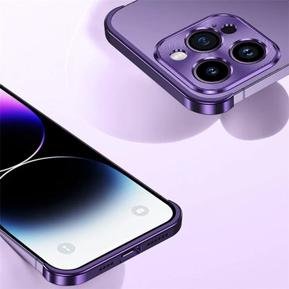 For iPhone 15 Plus Bumper Case CD Veins Aluminium Alloy+Glass Lens Guard Frameless Cover