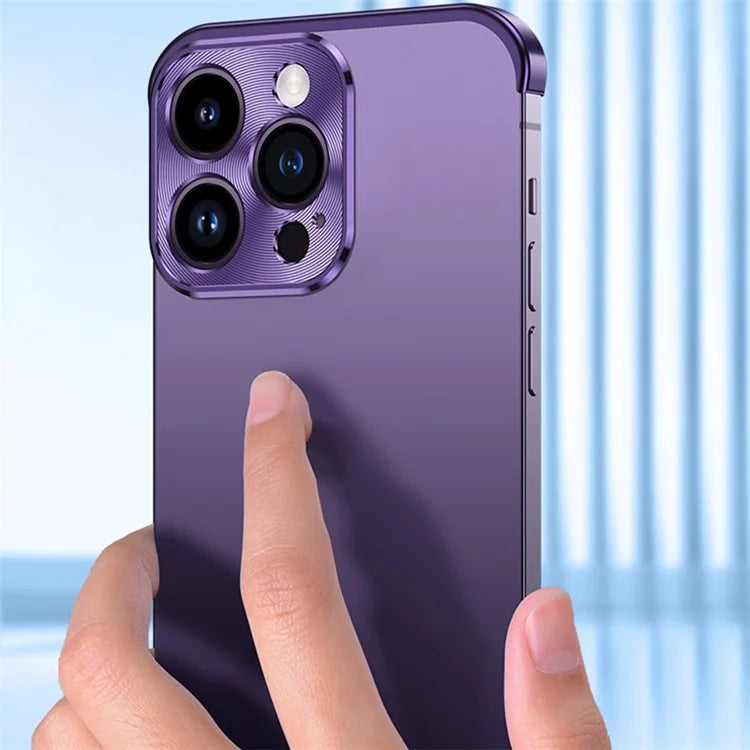 For iPhone 15 Plus Bumper Case CD Veins Aluminium Alloy+Glass Lens Guard Frameless Cover