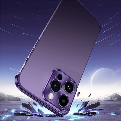 For iPhone 15 Plus Bumper Case CD Veins Aluminium Alloy+Glass Lens Guard Frameless Cover