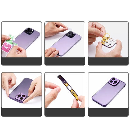 For iPhone 15 Plus Bumper Case CD Veins Aluminium Alloy+Glass Lens Guard Frameless Cover