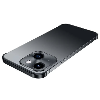 For iPhone 15 Bumper Case Aluminium Alloy Frameless Phone Cover with Glass Lens Film
