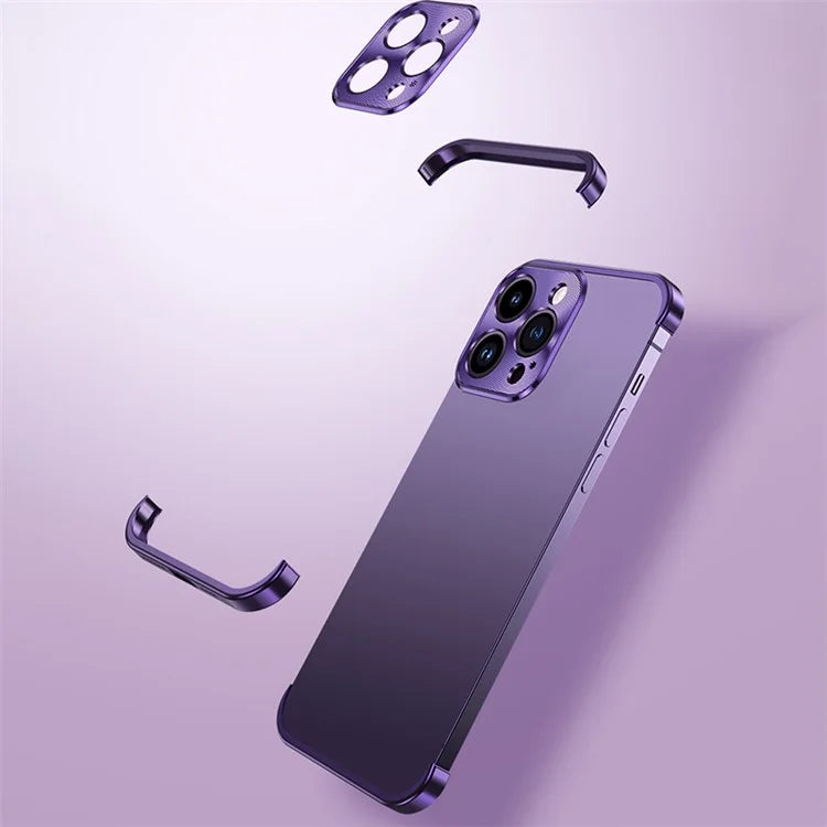 For iPhone 15 Bumper Case Aluminium Alloy Frameless Phone Cover with Glass Lens Film