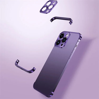For iPhone 15 Bumper Case Aluminium Alloy Frameless Phone Cover with Glass Lens Film