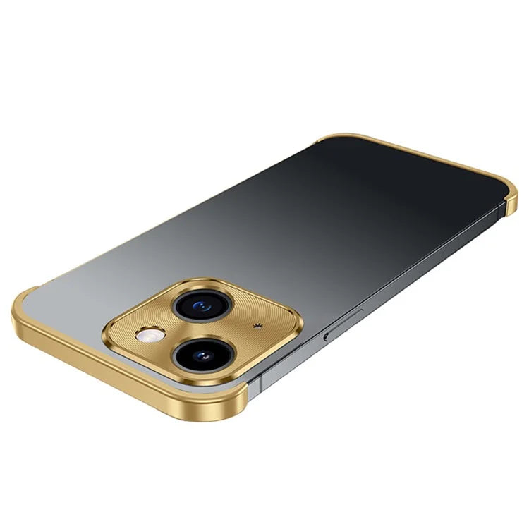 For iPhone 15 Bumper Case Aluminium Alloy Frameless Phone Cover with Glass Lens Film