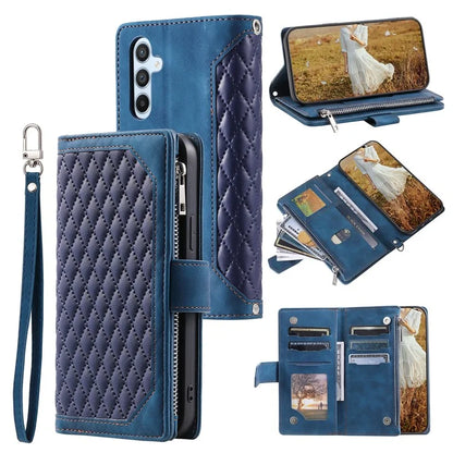 For Samsung Galaxy A05s 4G Case PU Leather Phone Shell Rhombus Texture Zipper Wallet with Strap