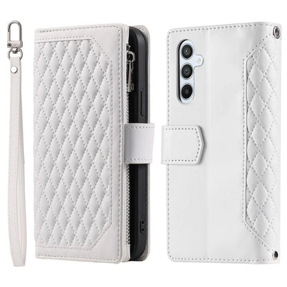For Samsung Galaxy A05s 4G Case PU Leather Phone Shell Rhombus Texture Zipper Wallet with Strap