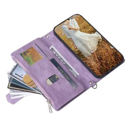 For Samsung Galaxy A05s 4G Case PU Leather Phone Shell Rhombus Texture Zipper Wallet with Strap