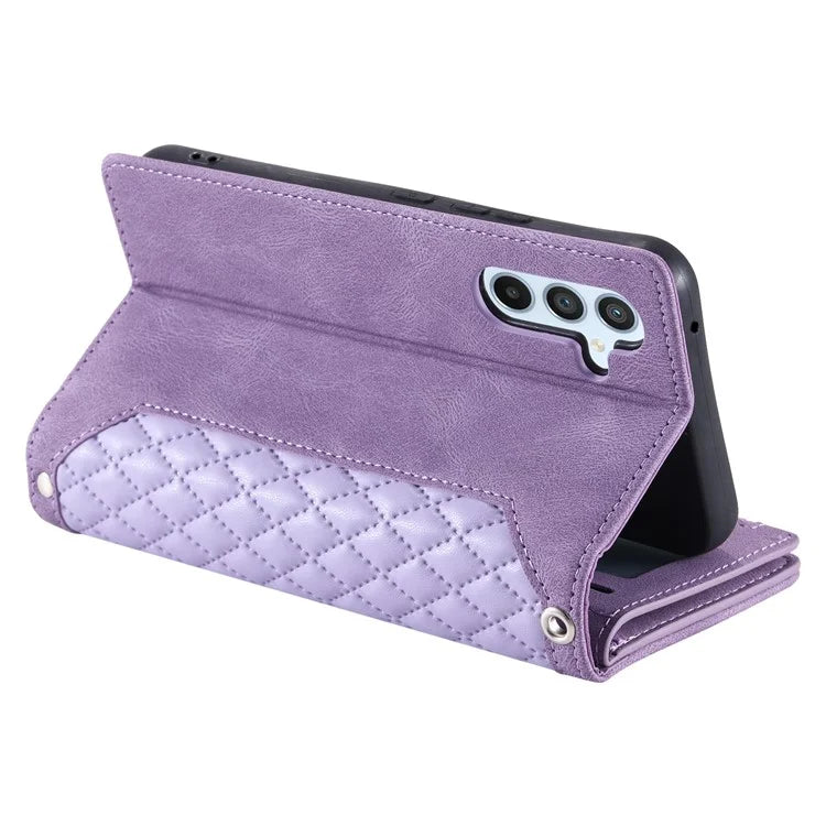 For Samsung Galaxy A05s 4G Case PU Leather Phone Shell Rhombus Texture Zipper Wallet with Strap