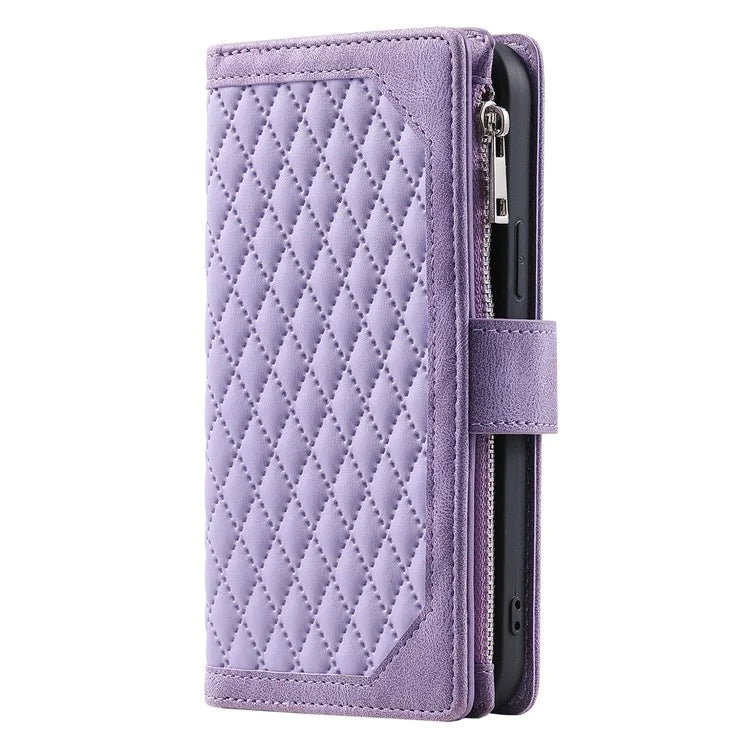 For Samsung Galaxy A05s 4G Case PU Leather Phone Shell Rhombus Texture Zipper Wallet with Strap