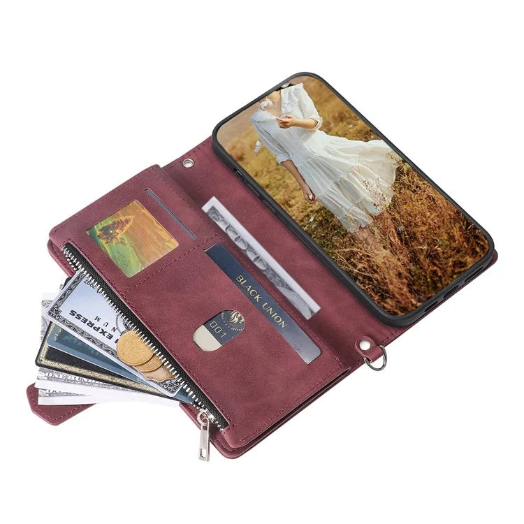 For Samsung Galaxy A05s 4G Case PU Leather Phone Shell Rhombus Texture Zipper Wallet with Strap