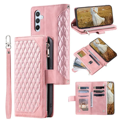 For Samsung Galaxy A05s 4G Case PU Leather Phone Shell Rhombus Texture Zipper Wallet with Strap