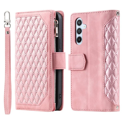 For Samsung Galaxy A05s 4G Case PU Leather Phone Shell Rhombus Texture Zipper Wallet with Strap