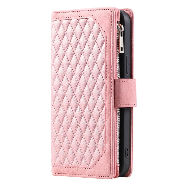For Samsung Galaxy A05s 4G Case PU Leather Phone Shell Rhombus Texture Zipper Wallet with Strap