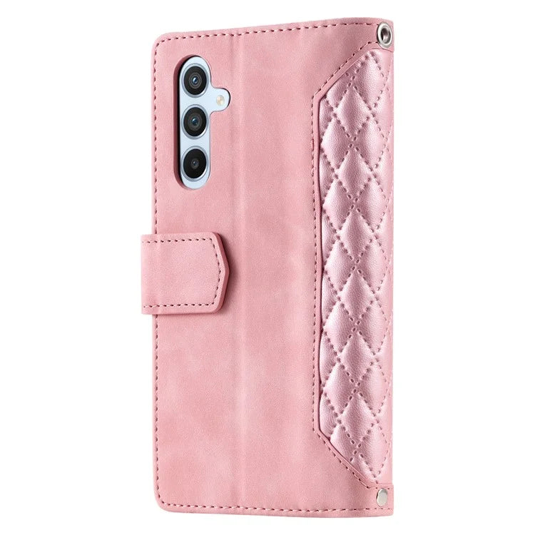 For Samsung Galaxy A05s 4G Case PU Leather Phone Shell Rhombus Texture Zipper Wallet with Strap