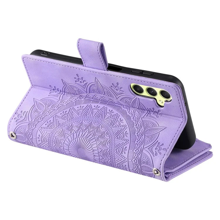 For Samsung Galaxy A15 4G Case Imprinted Flower Wallet PU Leather Stand Shell Phone Cover with Strap