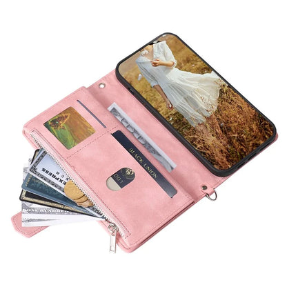 For Samsung Galaxy A15 4G Case PU Leather Zipper Wallet Phone Cover with Strap
