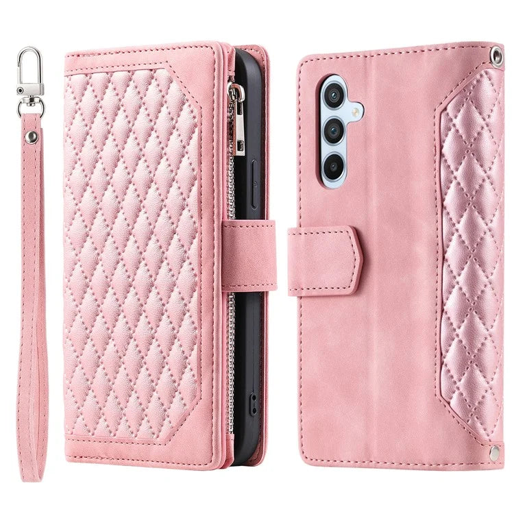 For Samsung Galaxy A15 4G Case PU Leather Zipper Wallet Phone Cover with Strap