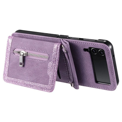 For Samsung Galaxy Z Flip4 5G Case Card Holder PU Leather Kickstand Phone Cover with Hand Strap