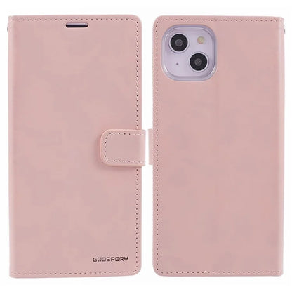 MERCURY GOOSPERY Blue Moon for iPhone 15 Plus Case PU Leather Cover Flip Shell