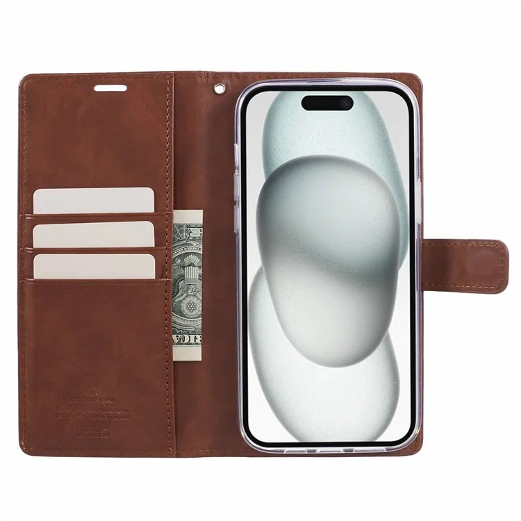 MERCURY GOOSPERY Blue Moon for iPhone 15 Plus Case PU Leather Cover Flip Shell